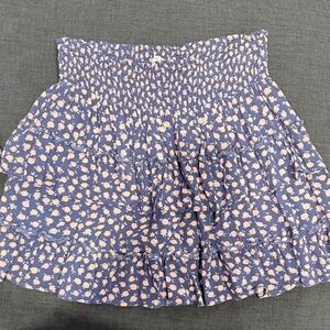 Aerie Smocked Blue Floral Mini Skirt with Pink Dots size medium used once